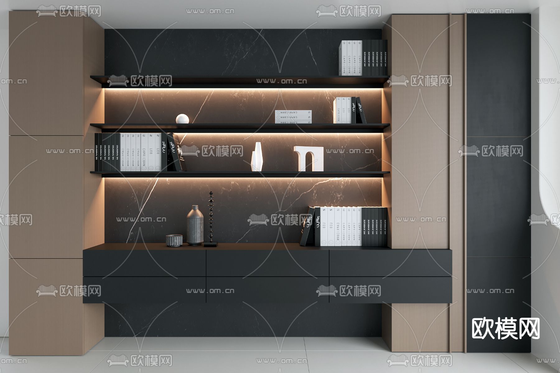 暗黑风装饰柜 置物架3d模型下载