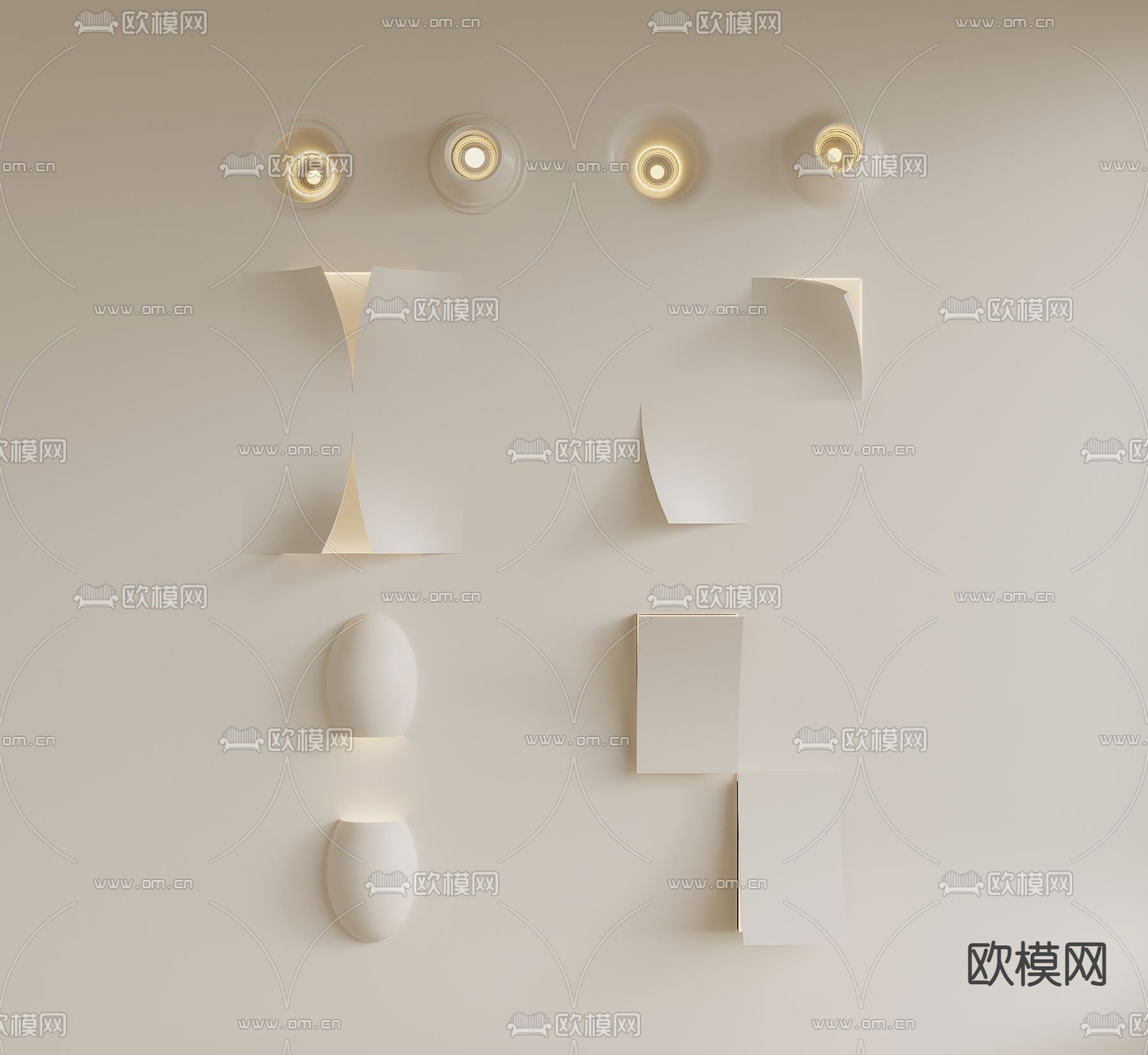 奶油风壁灯 石膏灯 射灯su模型下载（渲染图2）
