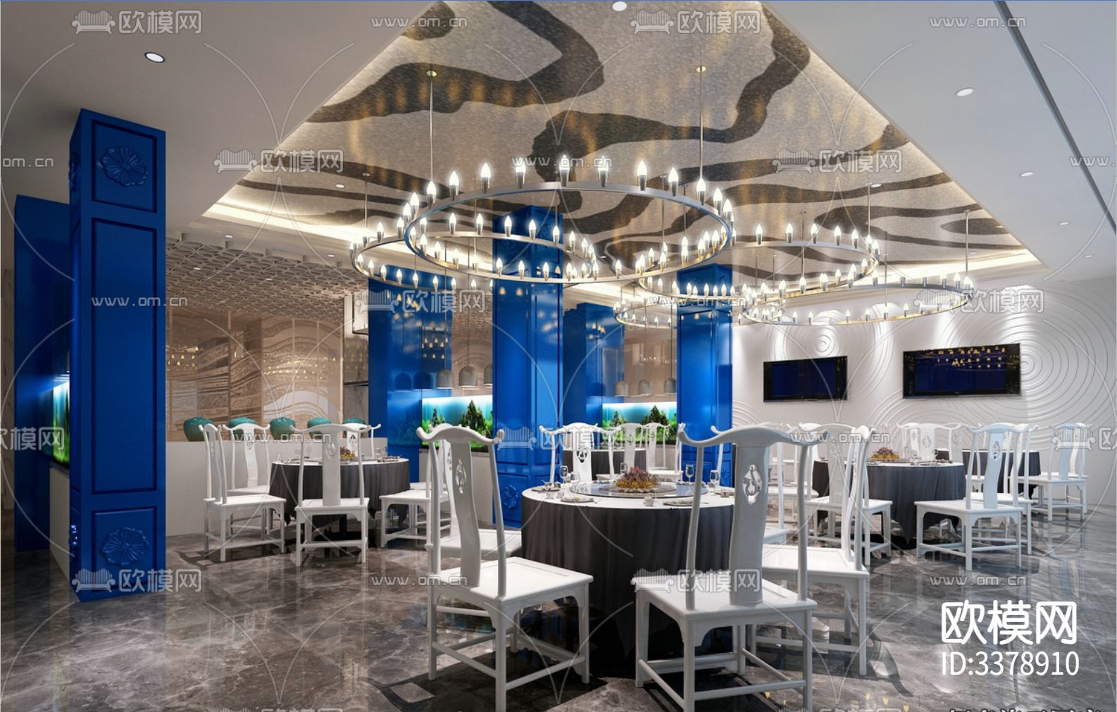 主题餐厅混搭风CAD施工图下载（渲染图2）