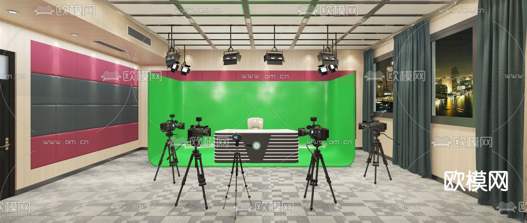 现代直播间 演播室3d模型下载