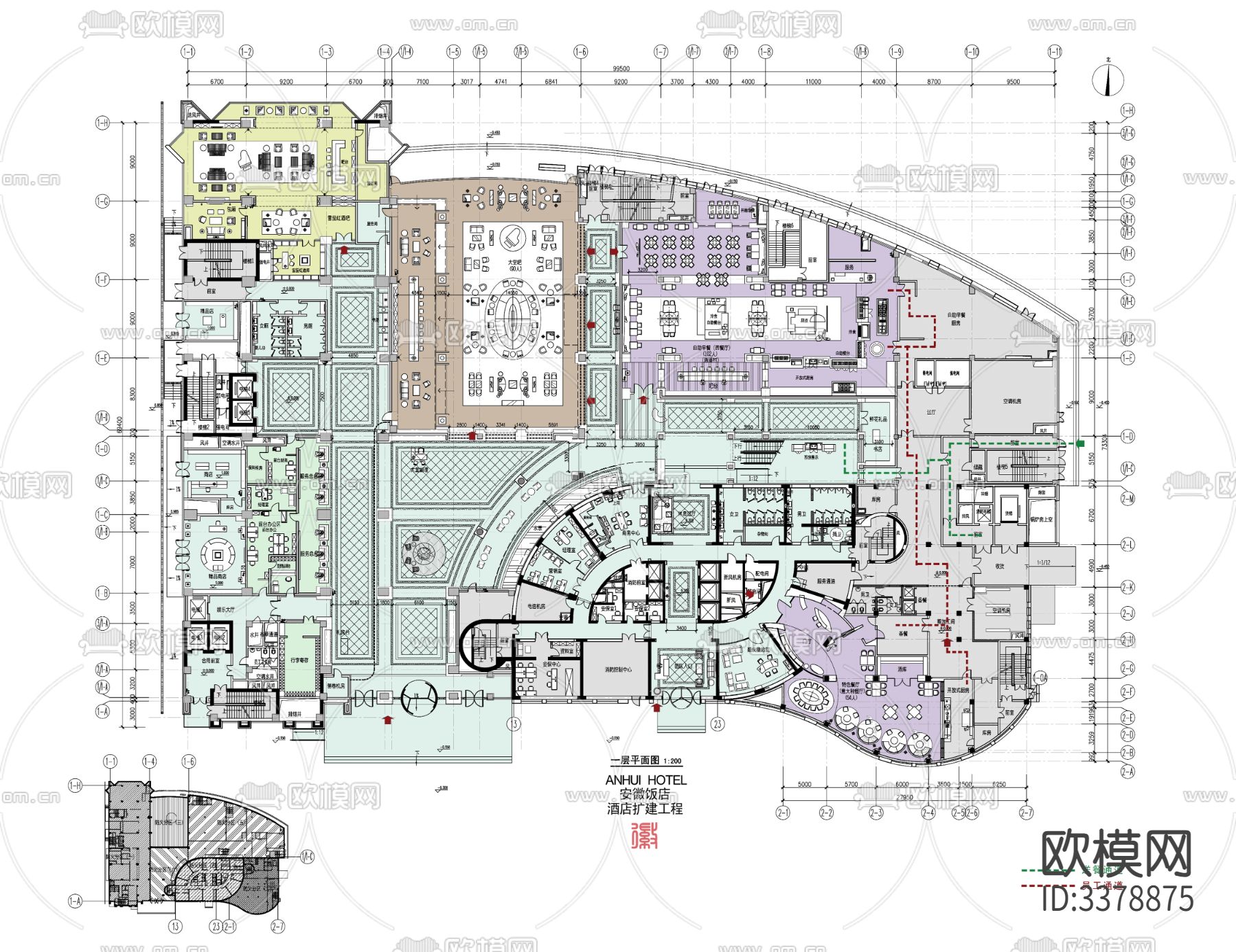 中式饭店餐厅CAD施工图下载（渲染图10）