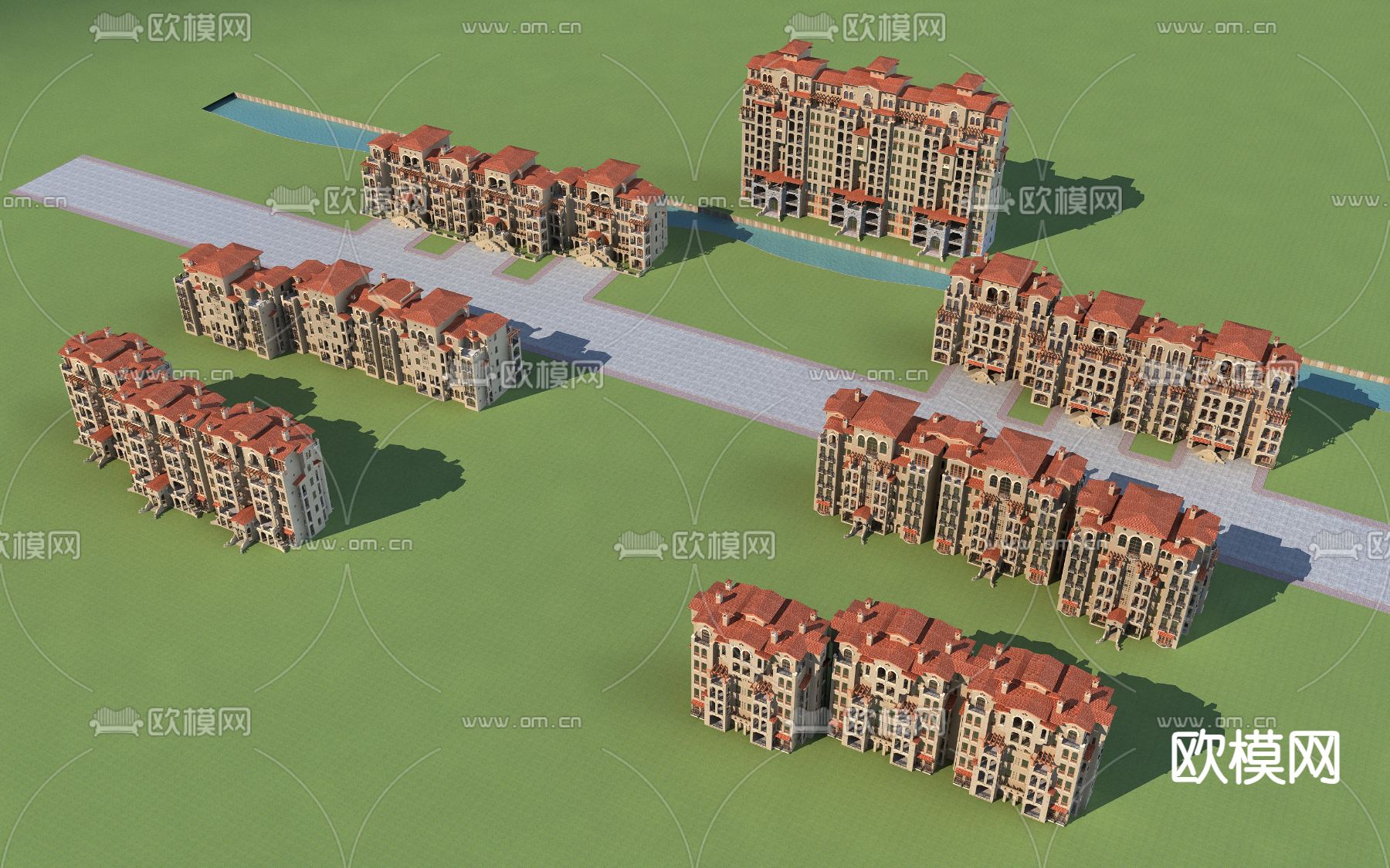 地中海 住宅楼鸟瞰3d模型下载（渲染图2）