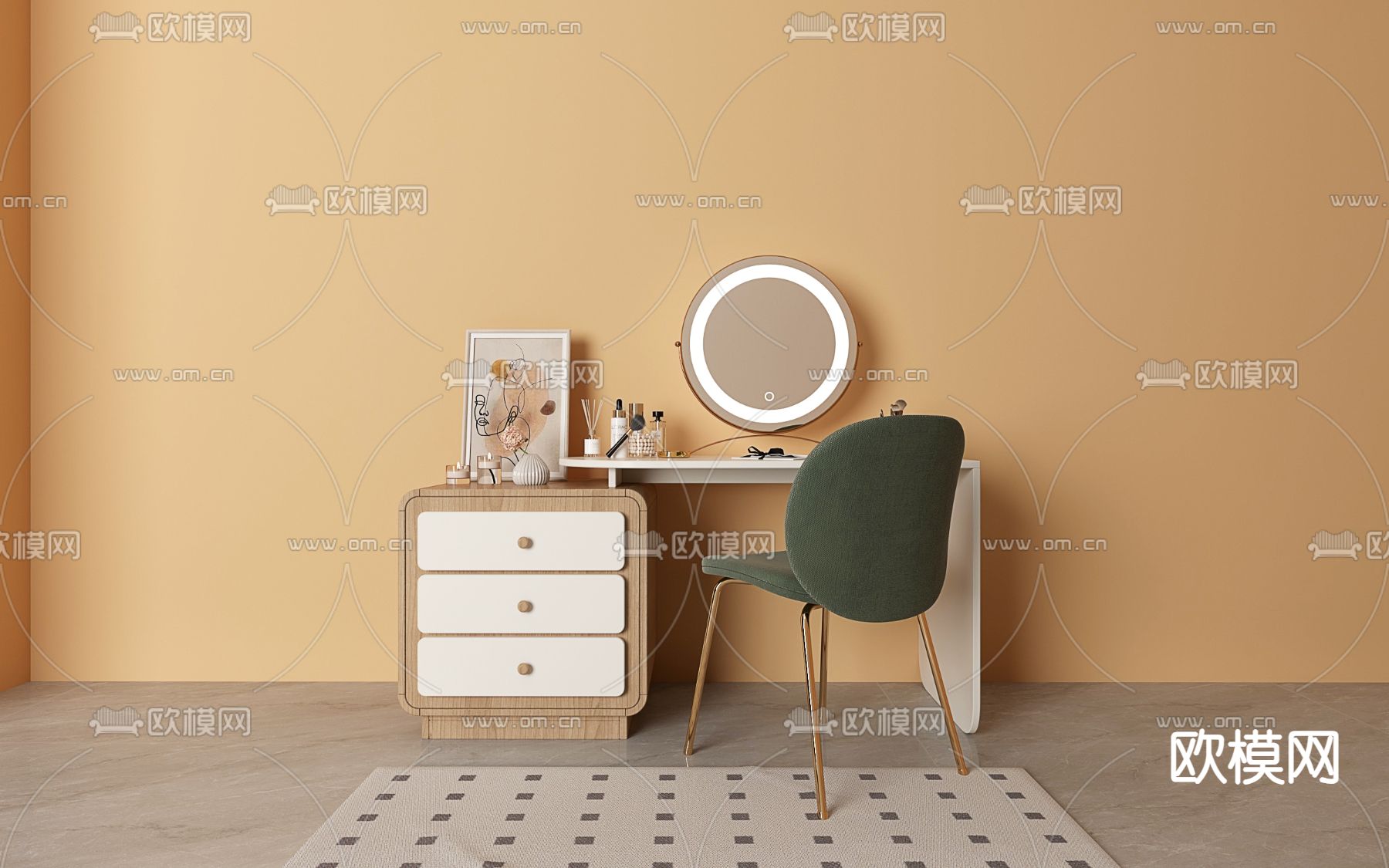 原木风梳妆台3d模型下载