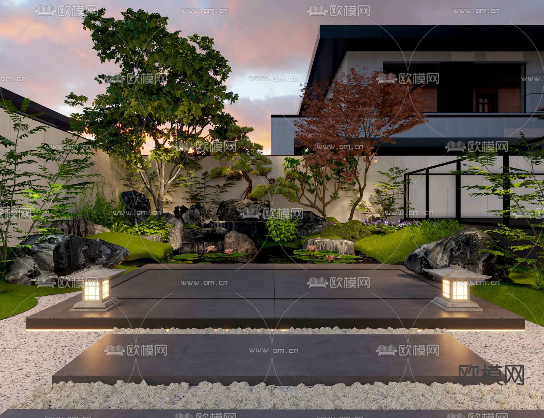 庭院景观 别墅花园3d模型下载（渲染图2）