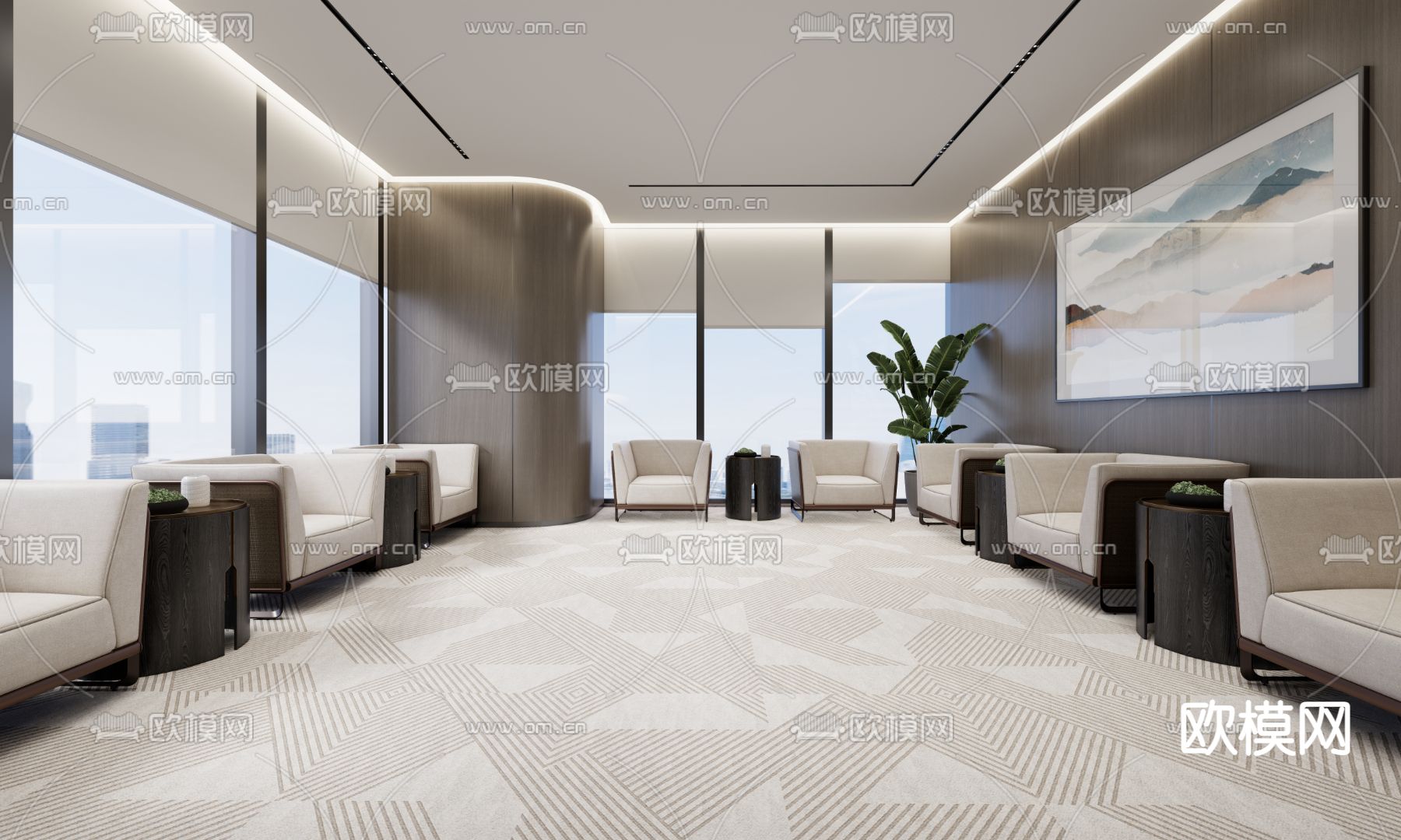 现代接待室 会客厅su模型下载（渲染图2）