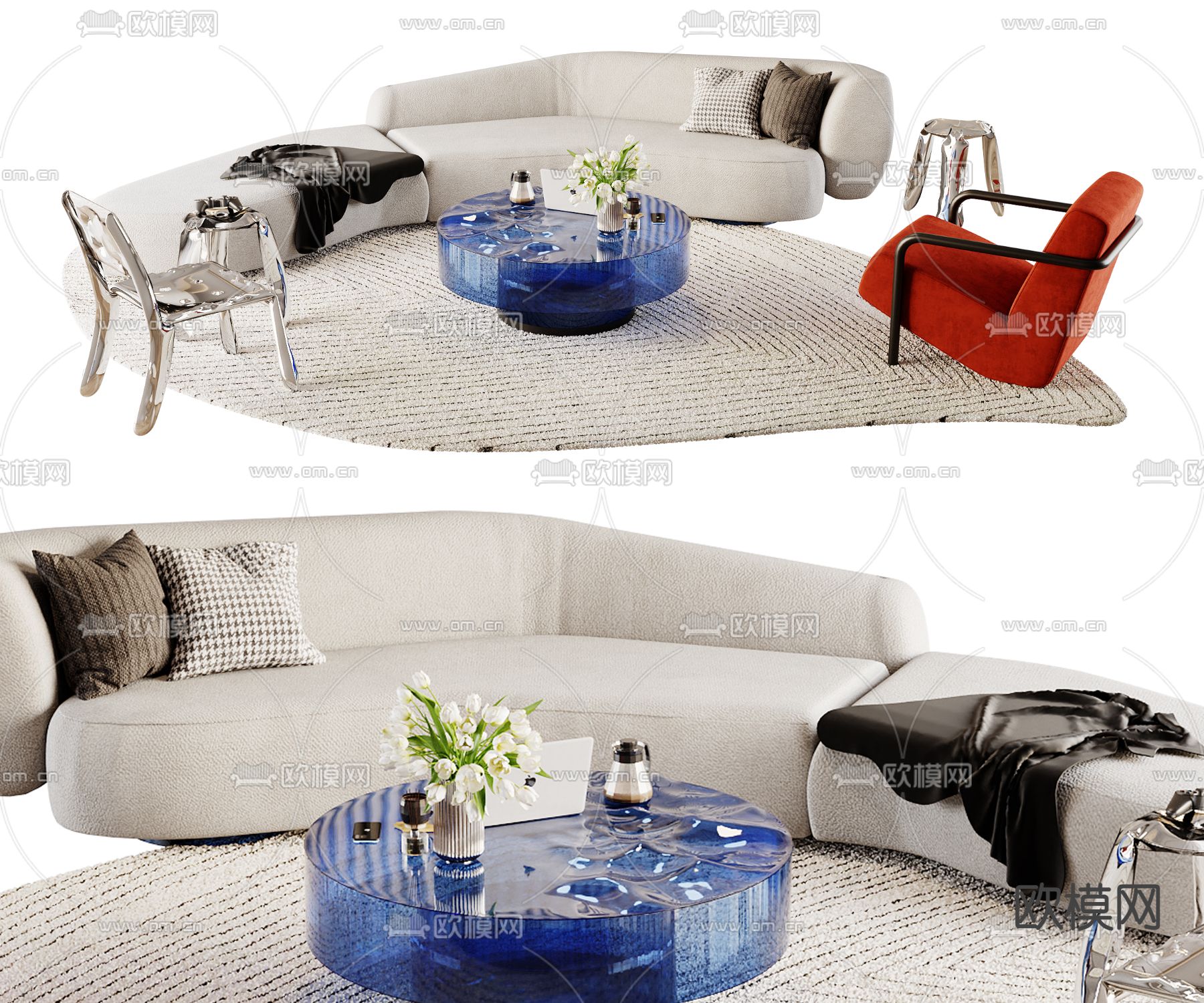 现代组合沙发 弧形沙发3d模型下载