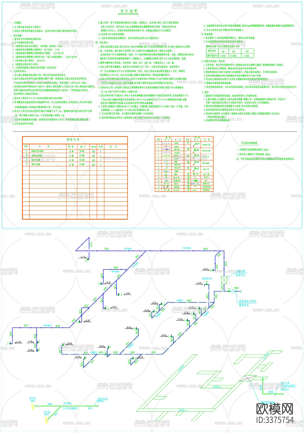 餐饮电气 餐饮给排水 电气设计说明cad图库下载（渲染图6）