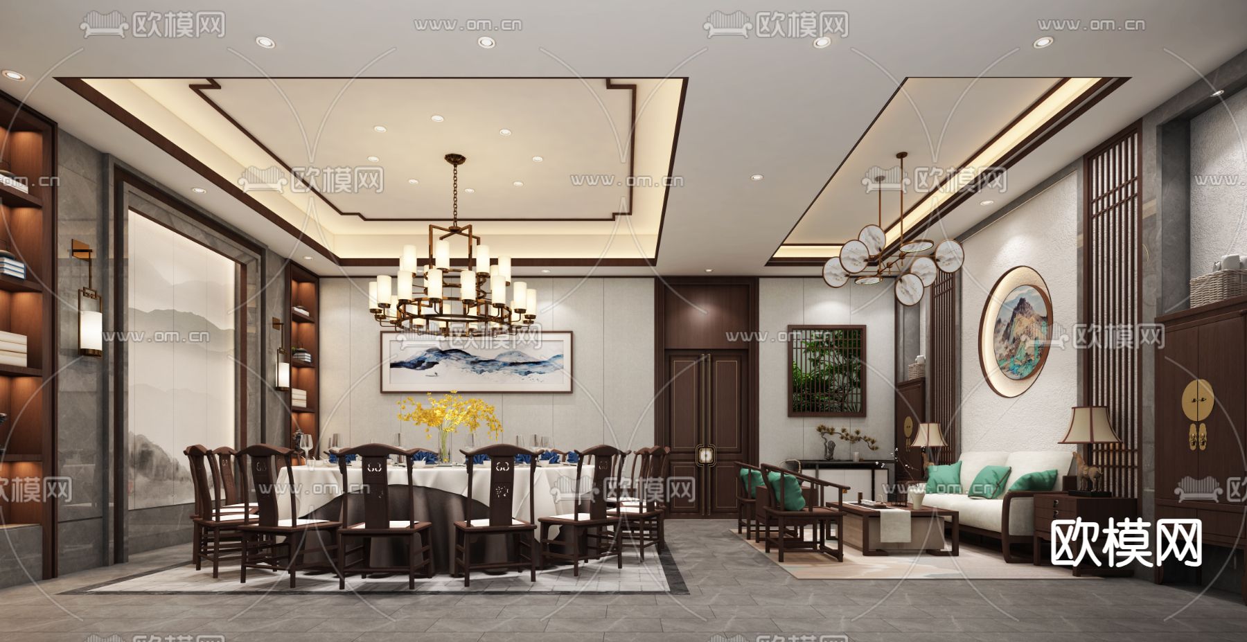 新中式包间 酒楼包房3d模型下载