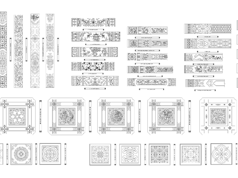  中式彩画图块cad图库 