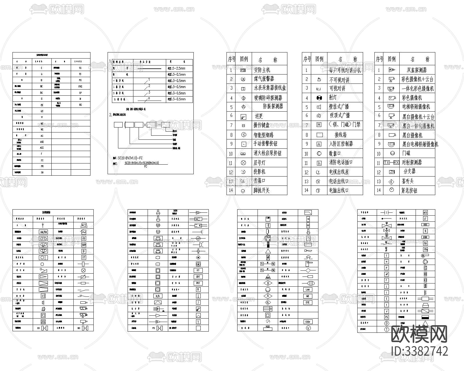 安防系统通用图形符号cad图库下载（渲染图1）