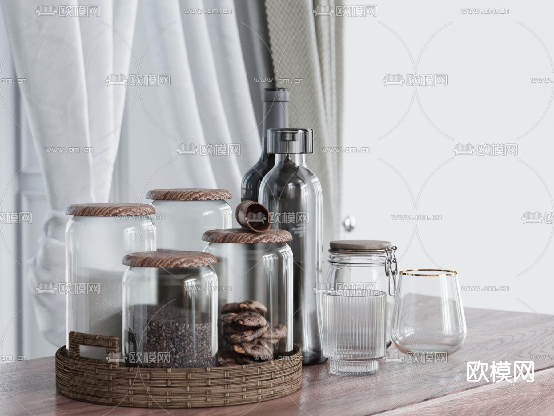 现代餐具 玻璃瓶 水杯 密封罐3d模型下载