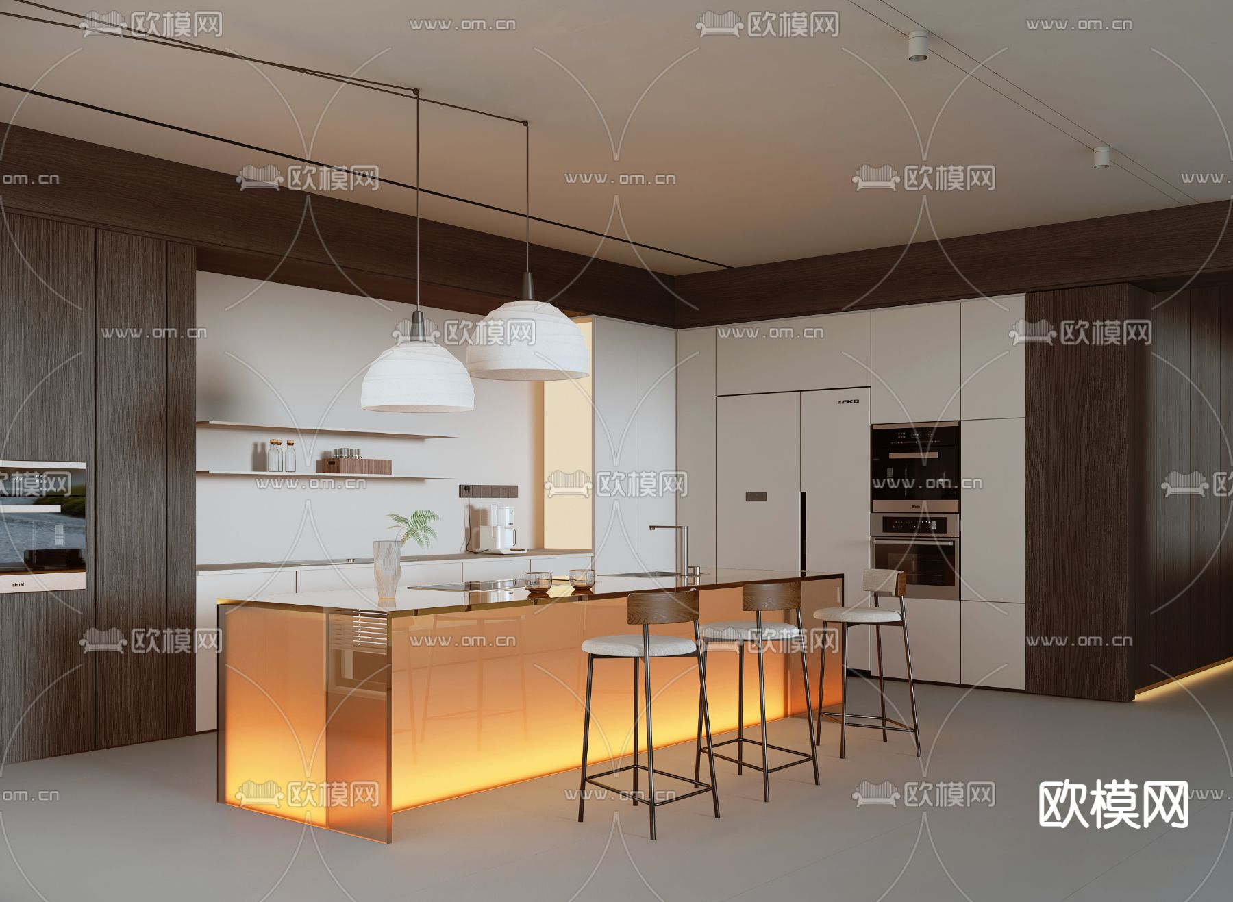 现代吧台 中岛台3d模型下载