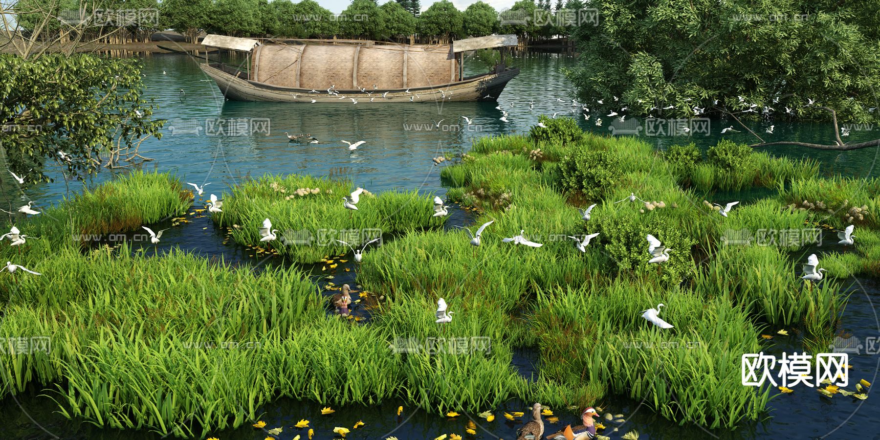 公园景观 滨水景观3d模型下载