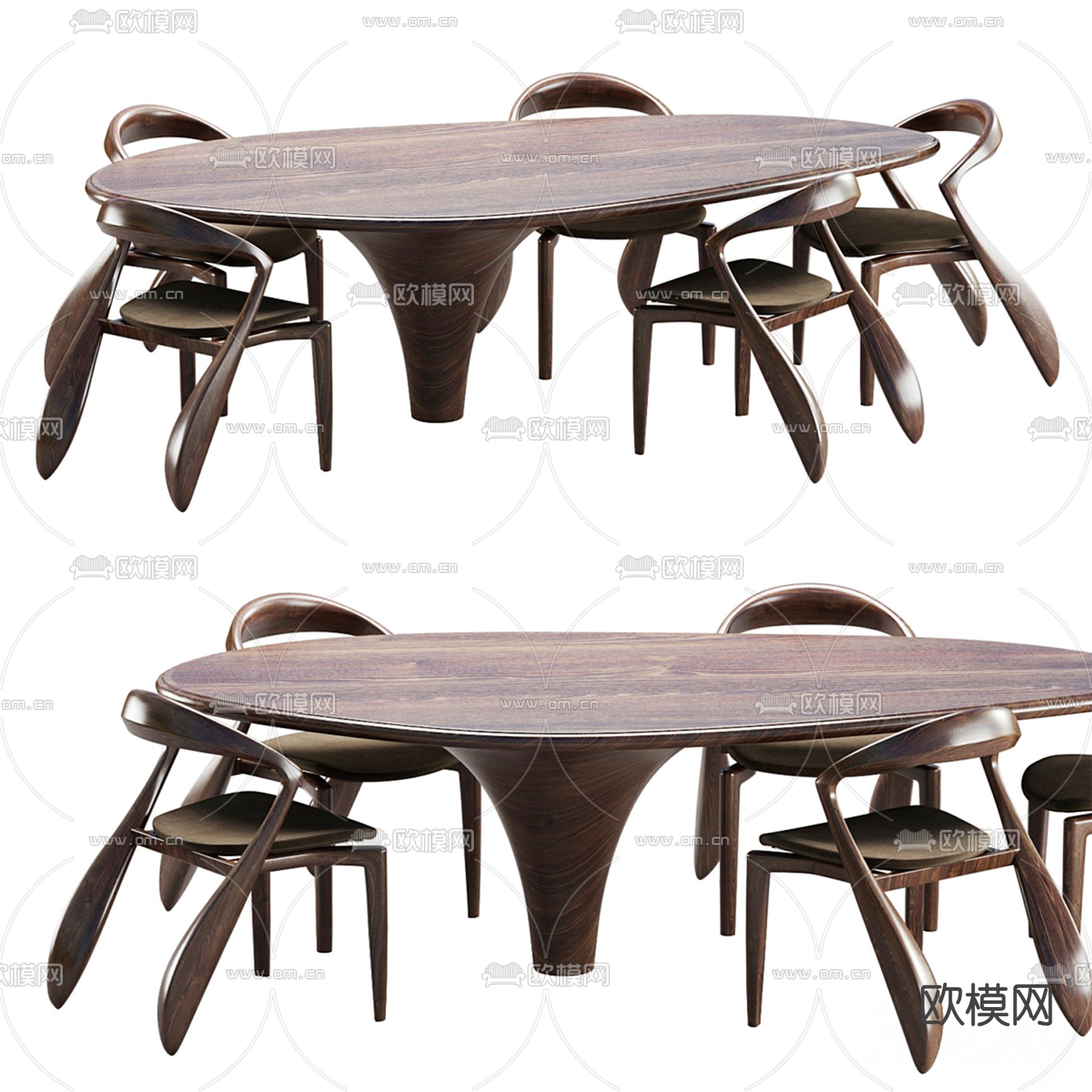 Mozea 椭圆餐桌椅3d模型下载（渲染图1）