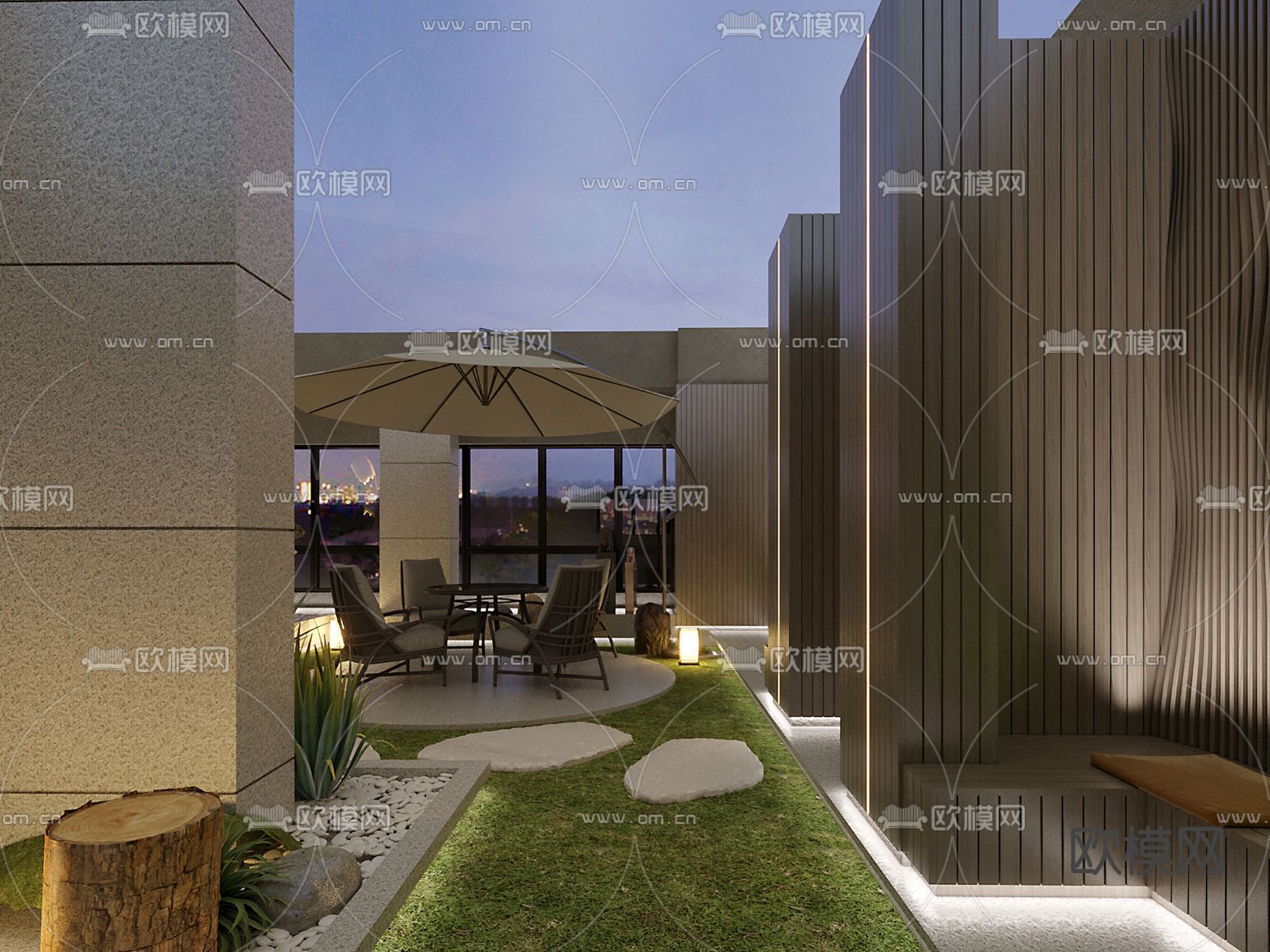 新中式屋顶花园33d模型下载（渲染图2）