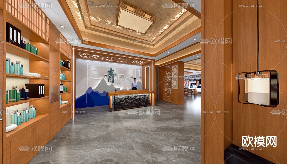 新中式茶楼 茶馆3d模型下载(渲染图1)