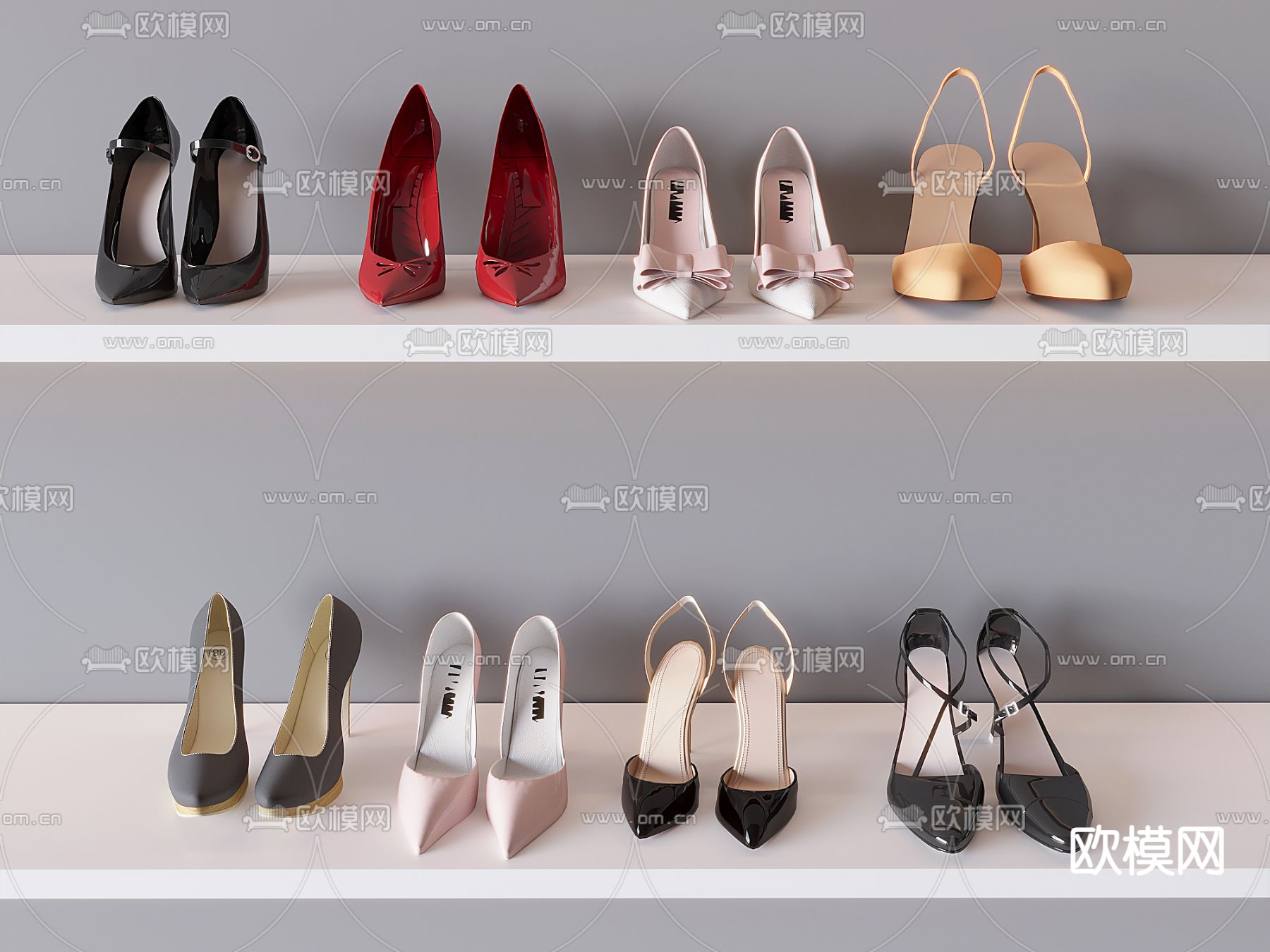 女士高跟鞋 皮鞋 高跟鞋su模型下载（渲染图2）
