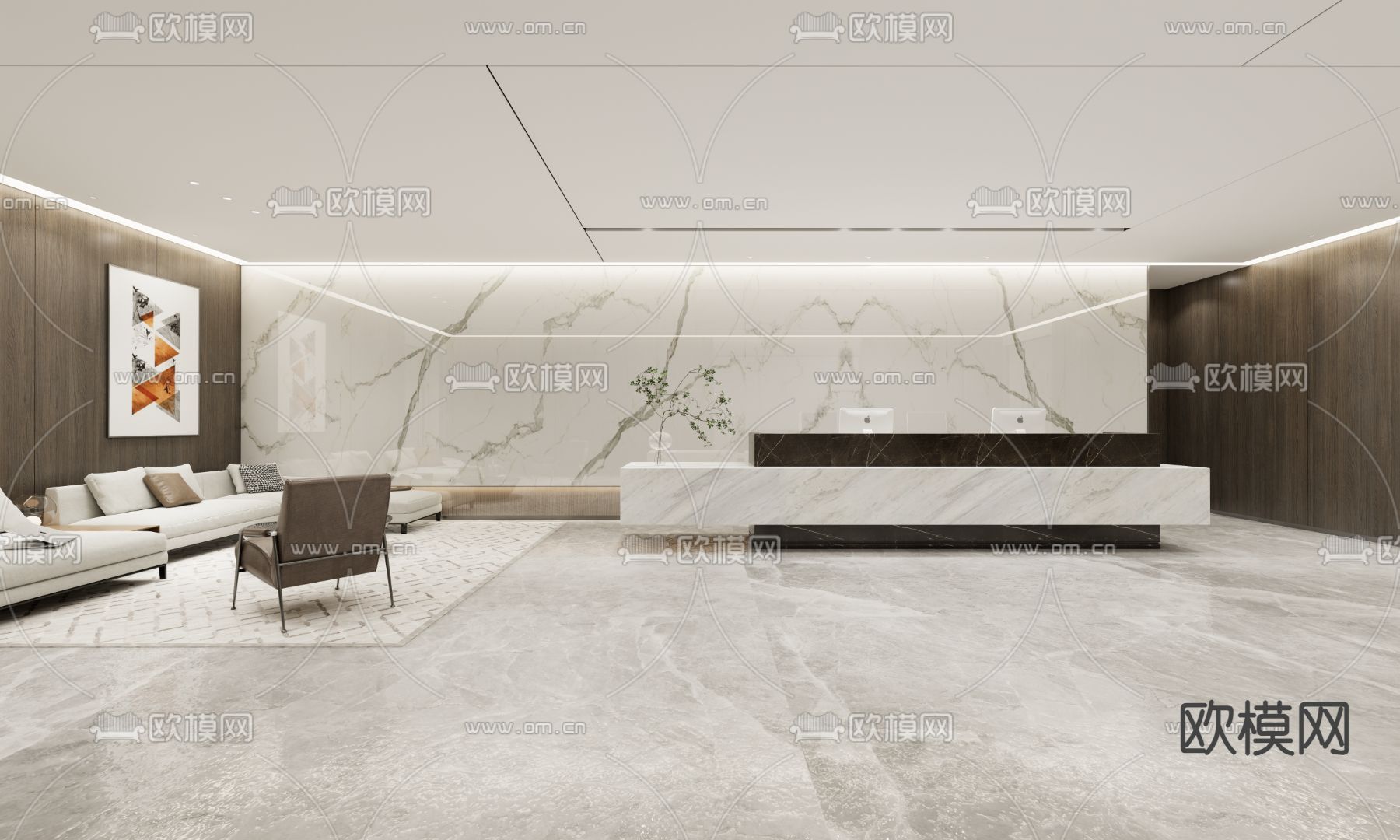现代办公前台 接待区su模型下载（渲染图2）