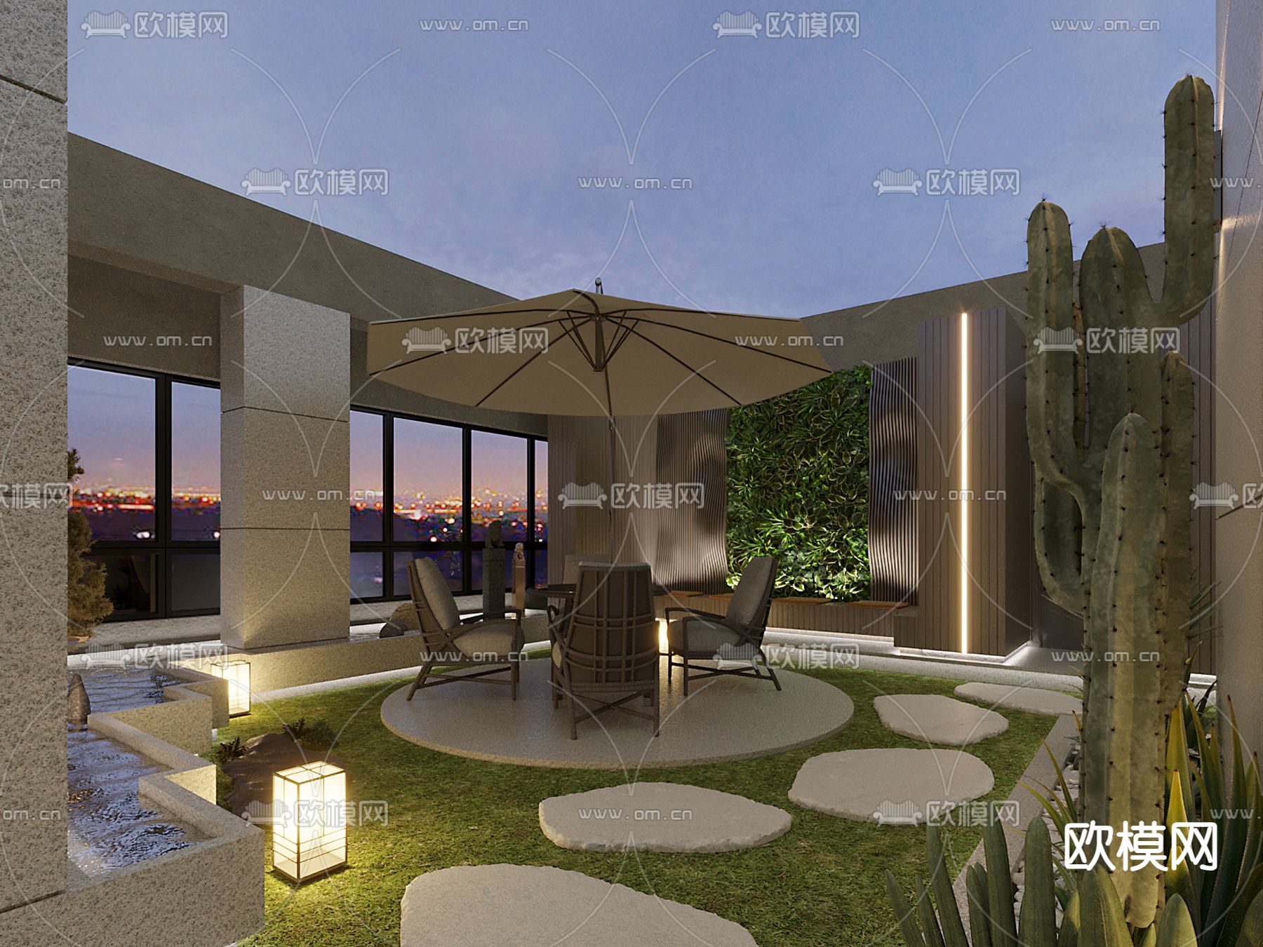 新中式屋顶花园33d模型下载（渲染图3）