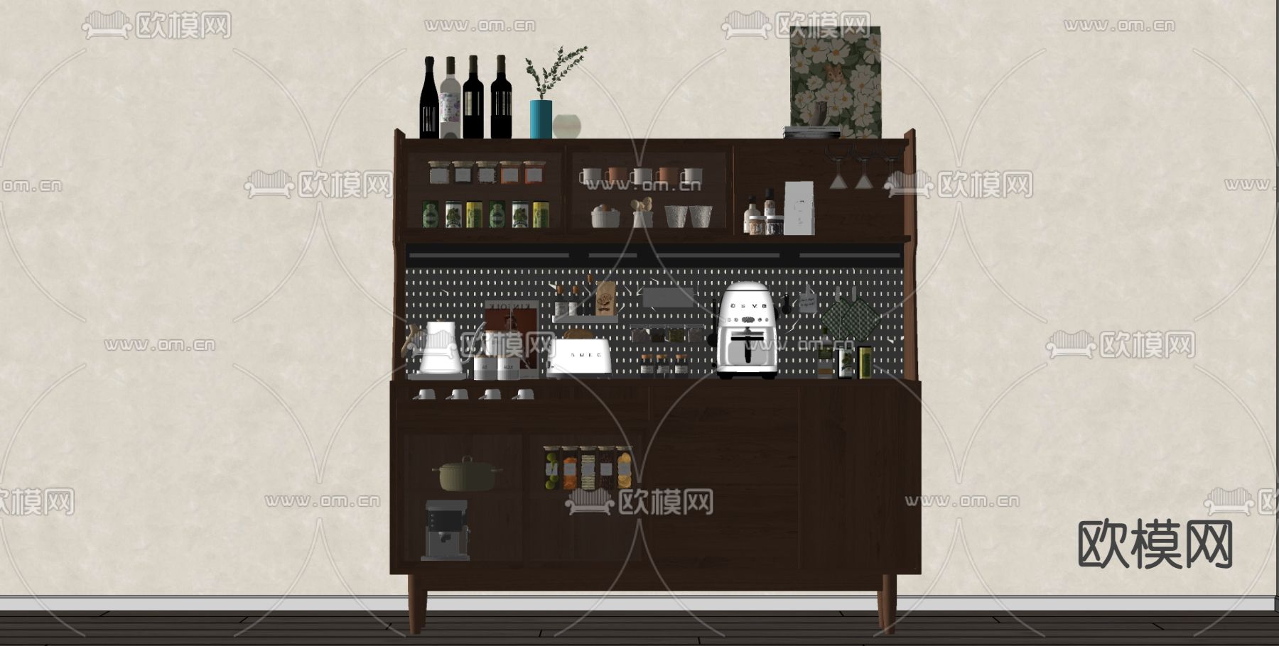 中古风餐边柜su模型下载（渲染图1）