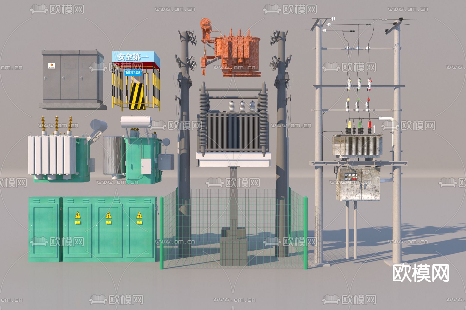 电线杆 变压器 高压电箱3d模型下载