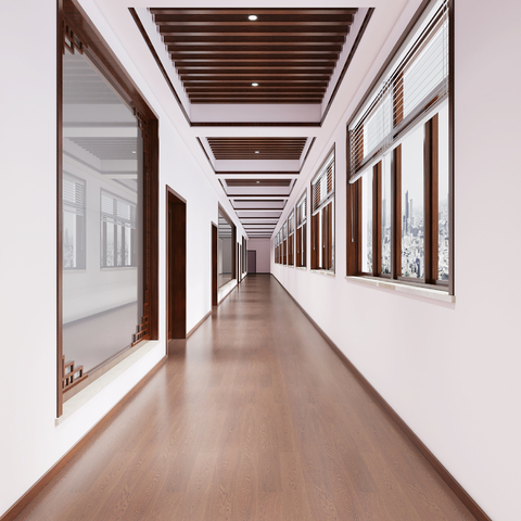  新中式办公室过道su模型 