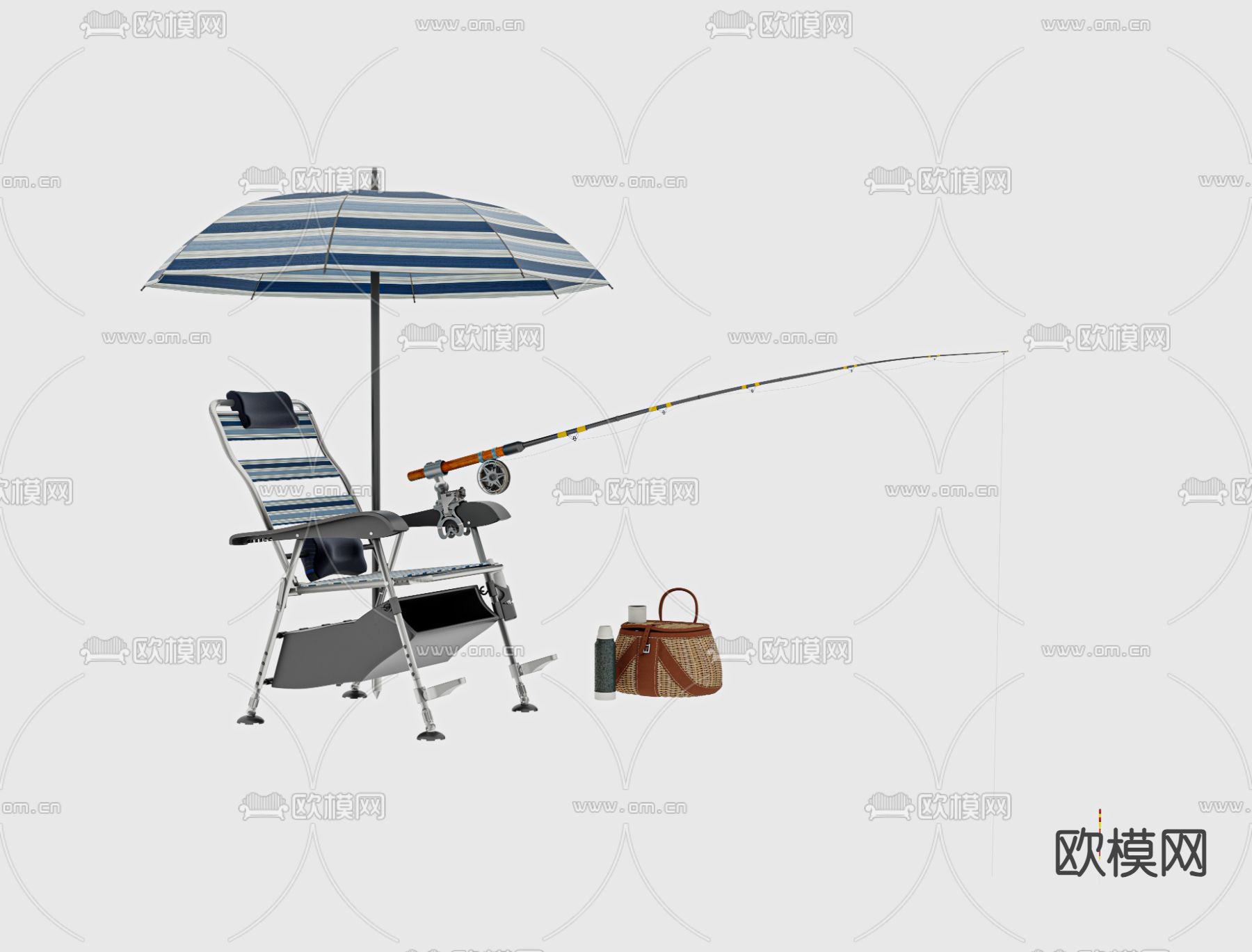 户外椅 折叠椅 钓鱼椅 鱼竿3d模型下载