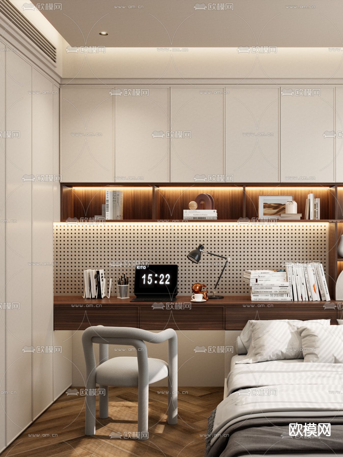 中古风卧室 榻榻米卧室3d模型下载（渲染图2）