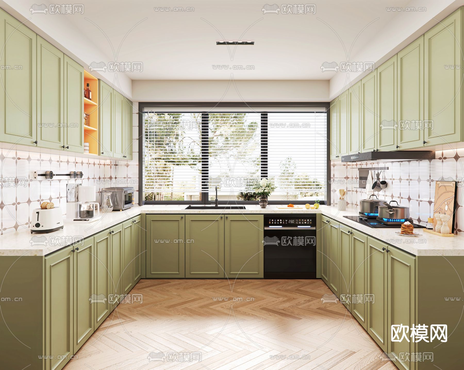 法式厨房 橱柜su模型下载（渲染图2）