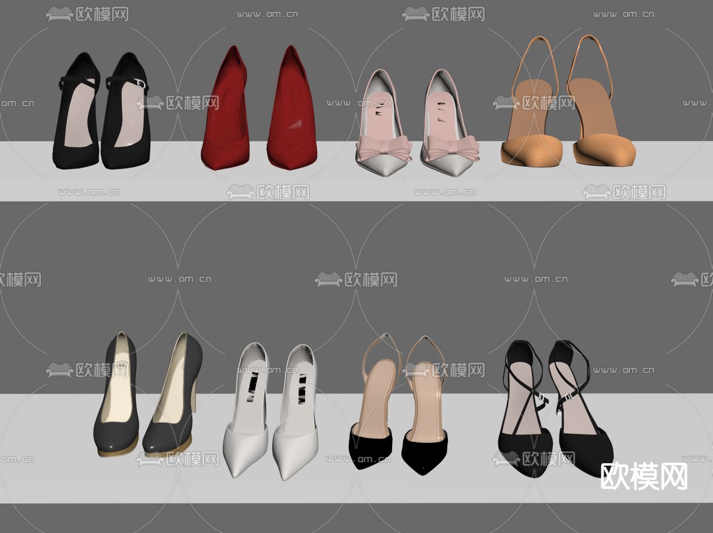 女士高跟鞋 皮鞋 高跟鞋su模型下载（渲染图1）