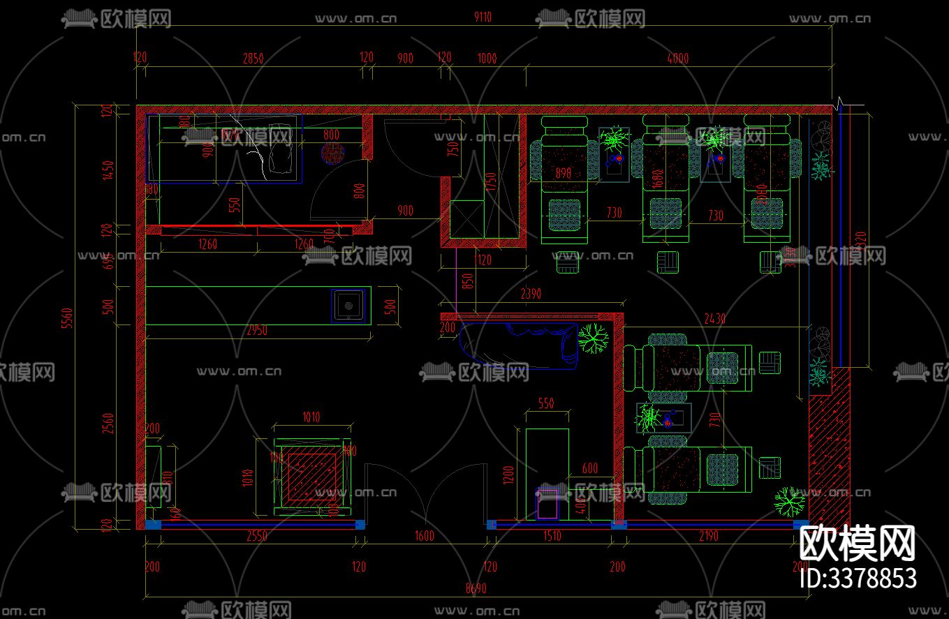 4套美容美发美甲店cad施工图下载（渲染图3）