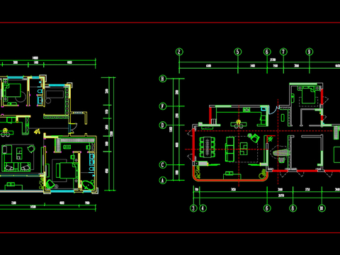  大平层样板间cad平面图 