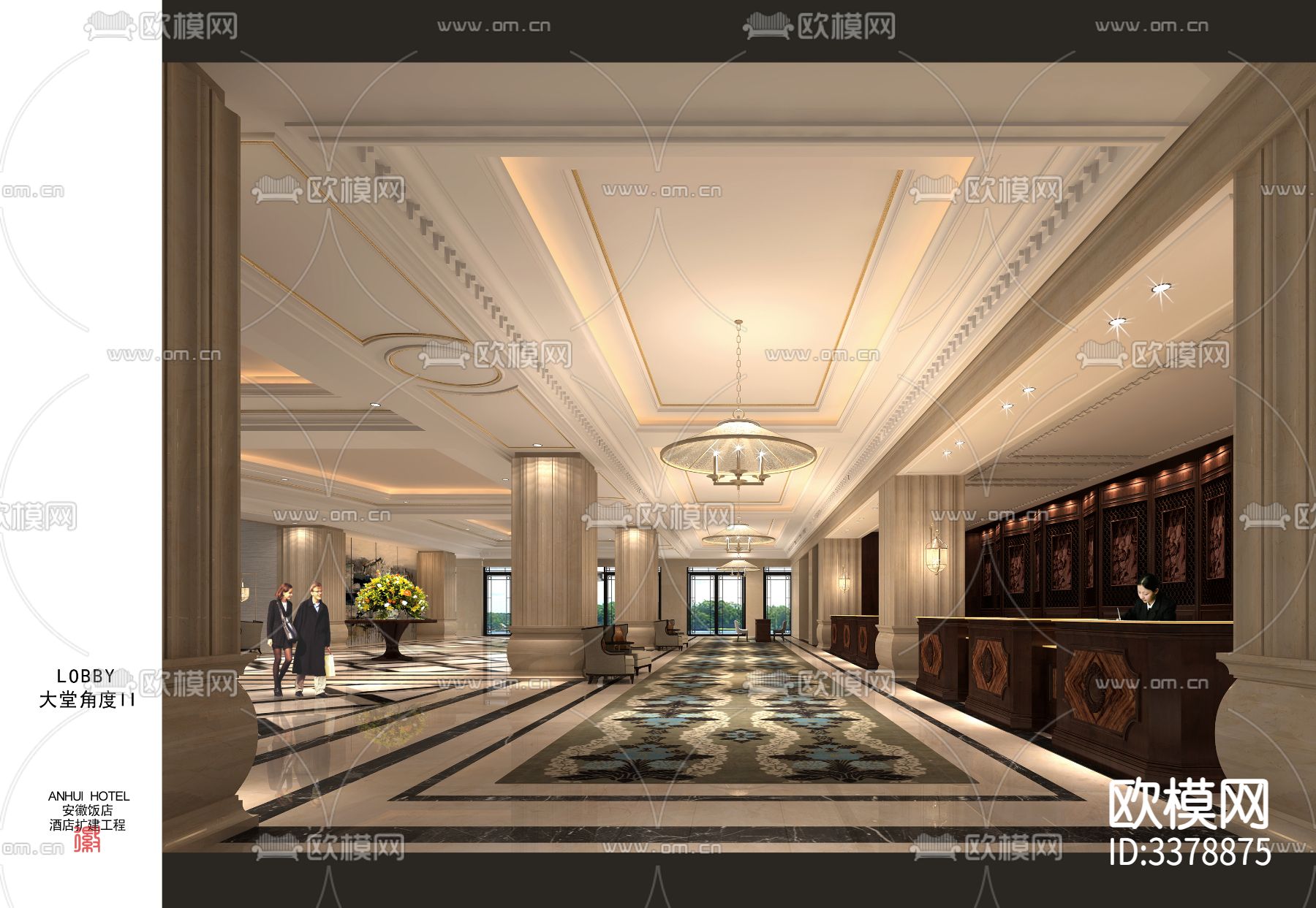 中式饭店餐厅CAD施工图下载（渲染图7）