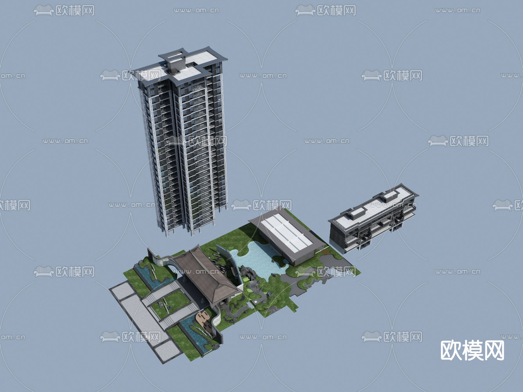 高层住宅 小区住宅鸟瞰3d模型下载