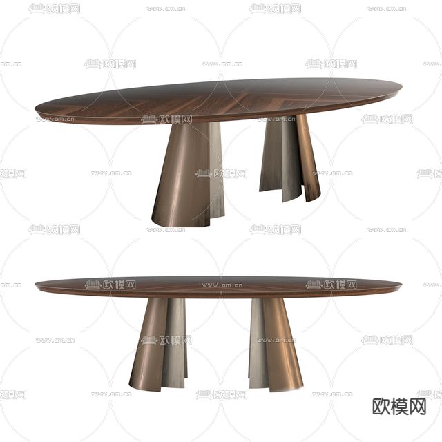 椭圆餐桌 实木餐桌3d模型下载