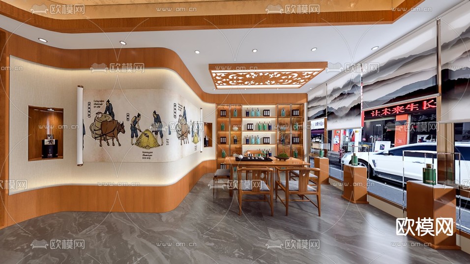 新中式茶楼 茶馆3d模型下载(渲染图3)