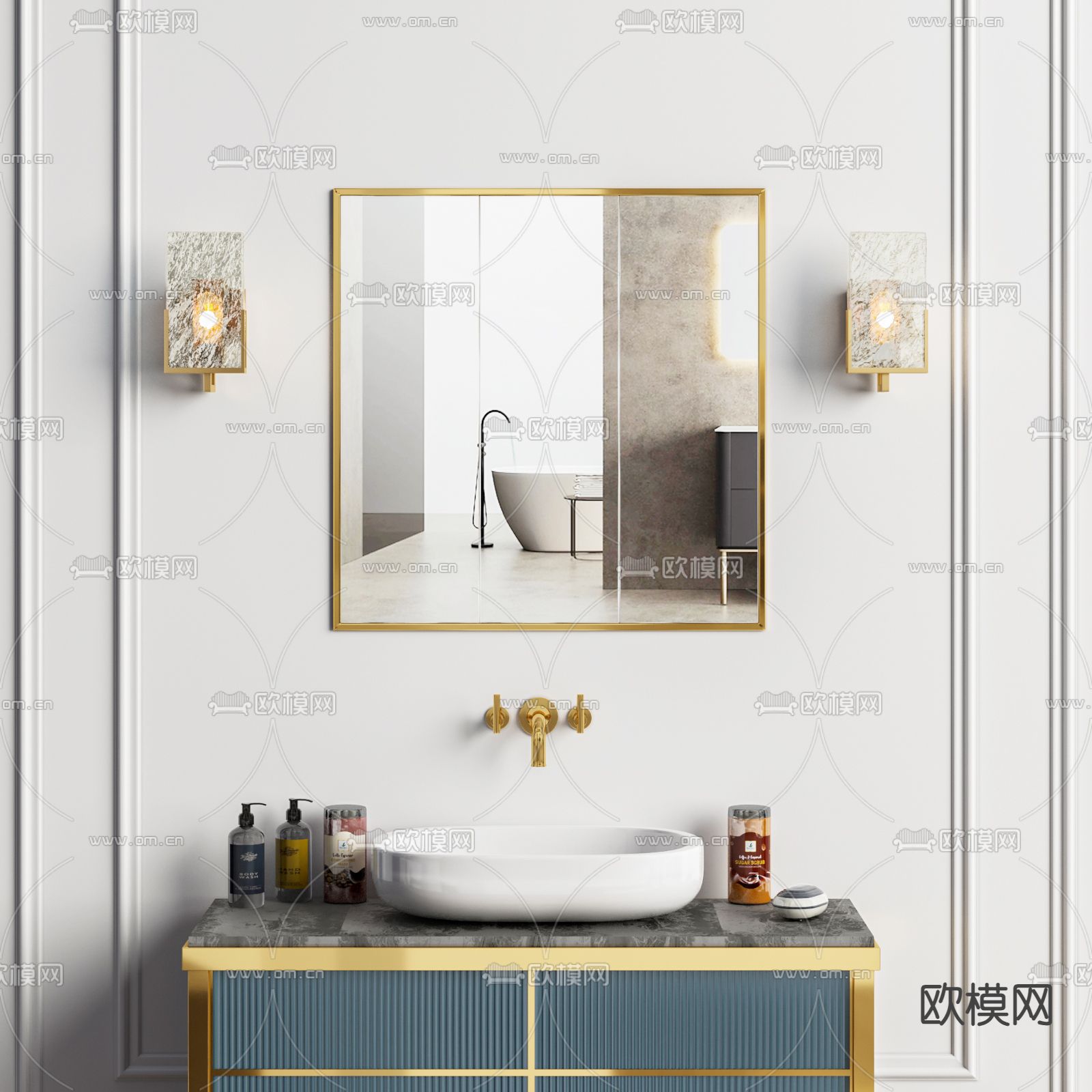 轻奢洗手台 洗手盆3d模型下载（渲染图1）