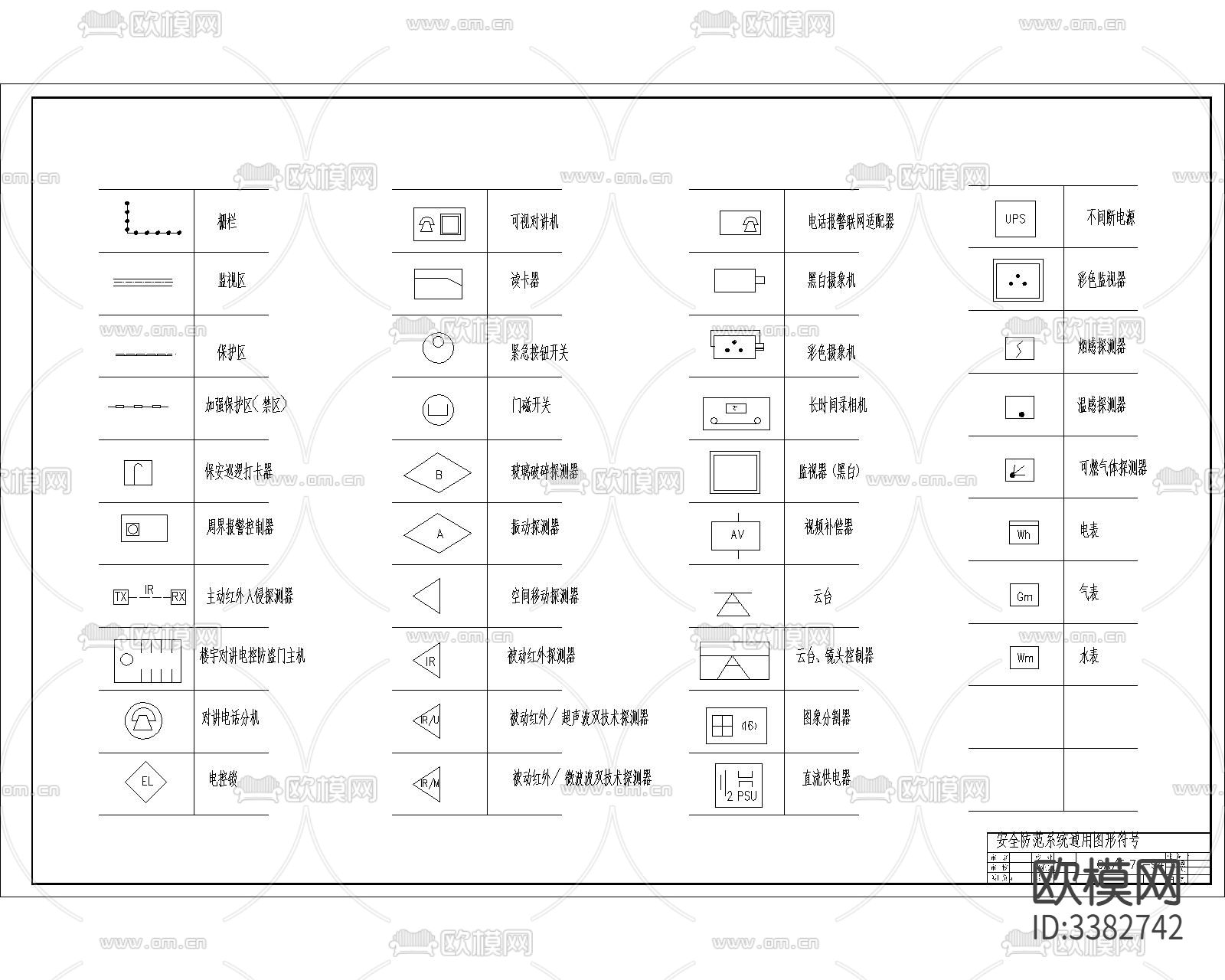 安防系统通用图形符号cad图库下载（渲染图2）