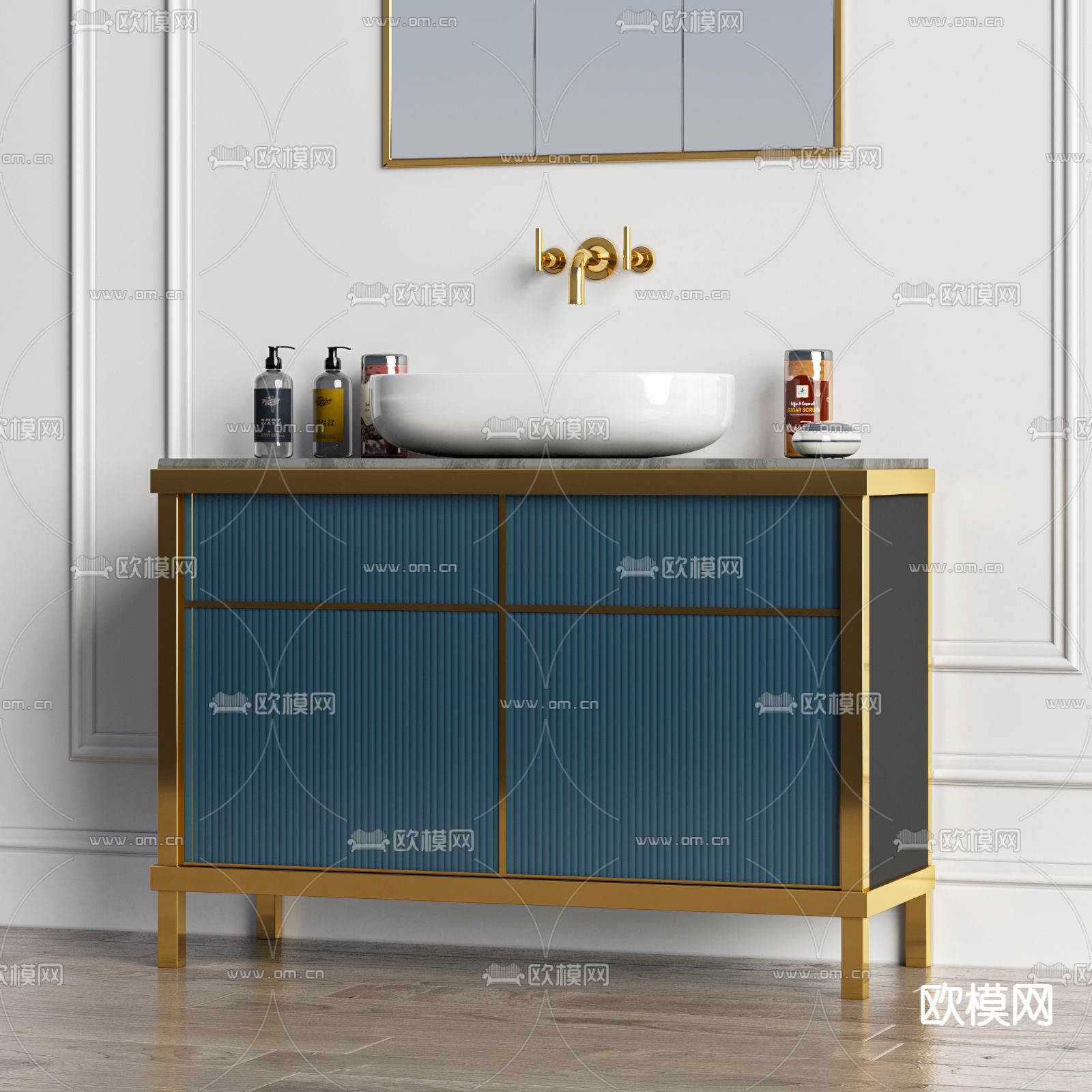 轻奢洗手台 洗手盆3d模型下载（渲染图2）