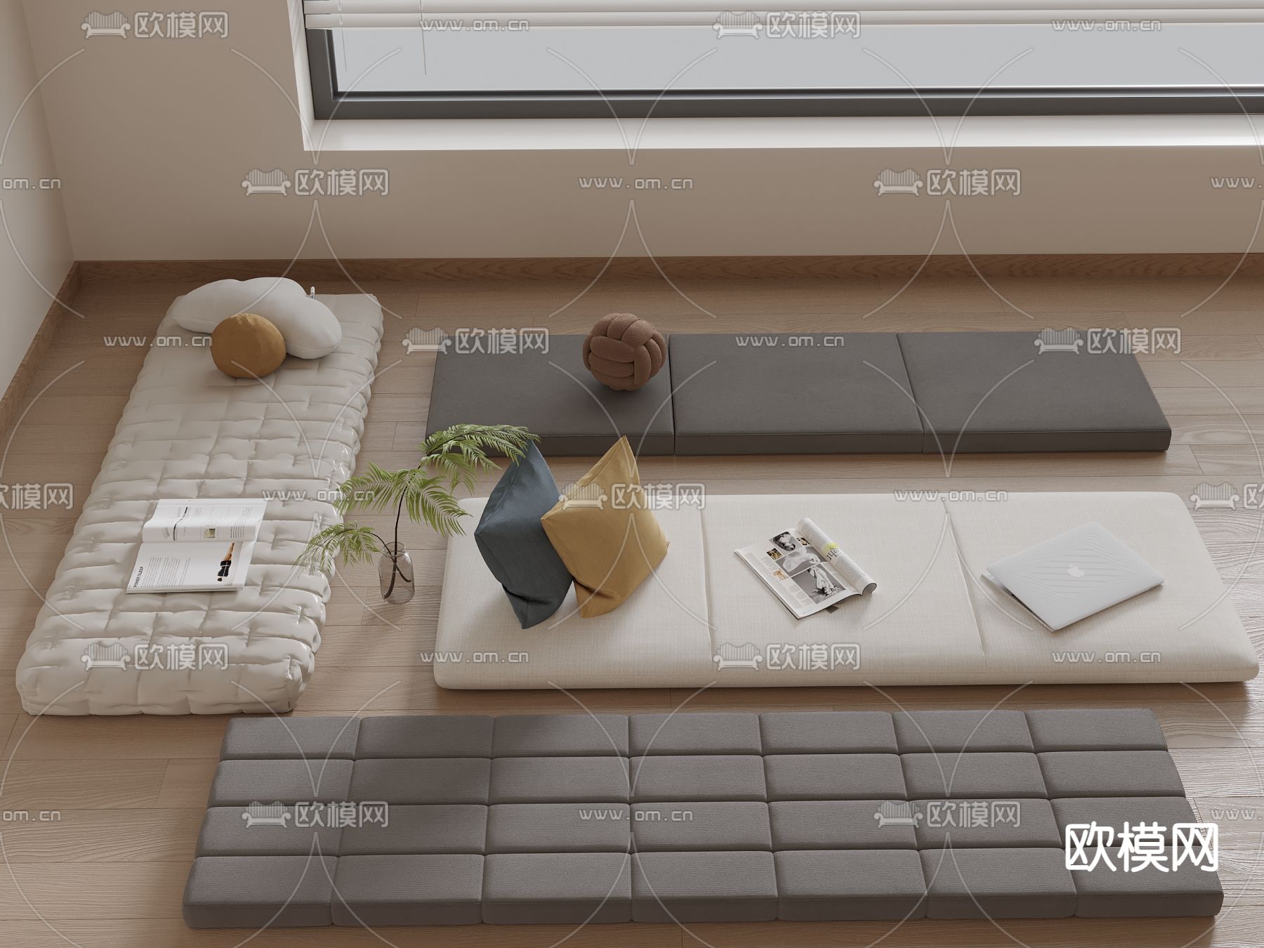 现代坐垫 飘窗坐垫3d模型下载