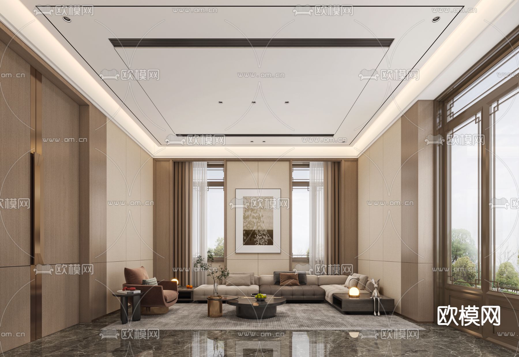 新中式接待室 会客室3d模型下载