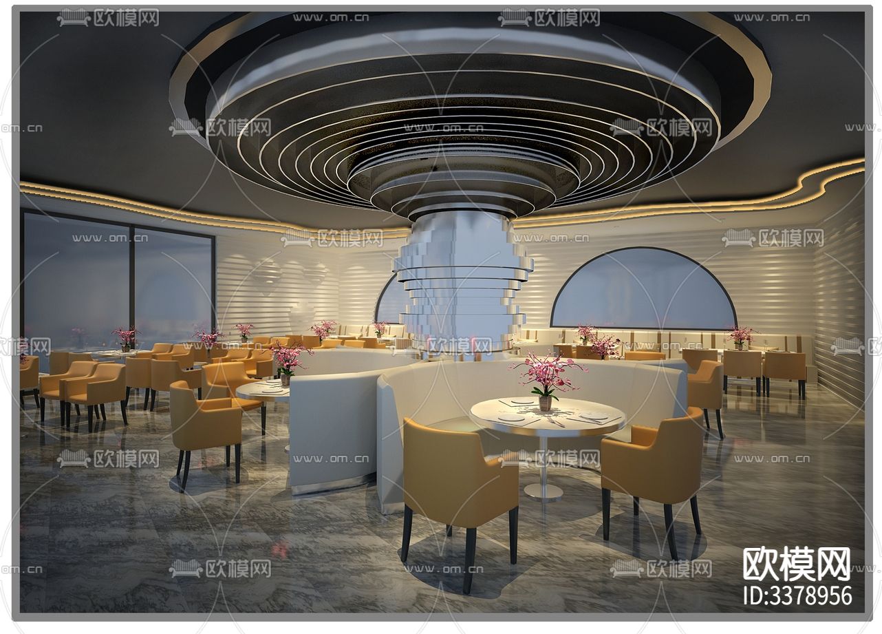 现代自助餐厅CAD施工图下载（渲染图2）