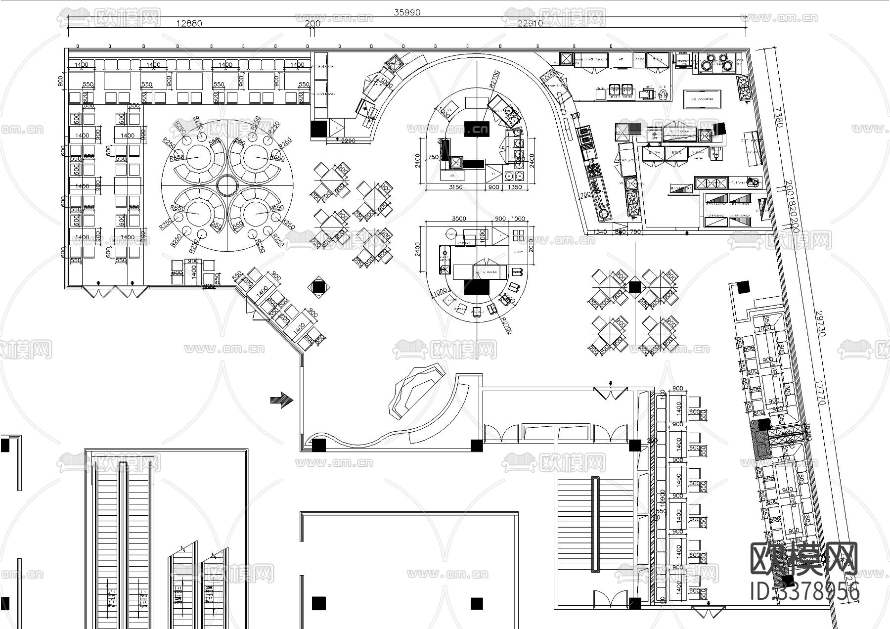现代自助餐厅CAD施工图下载（渲染图3）