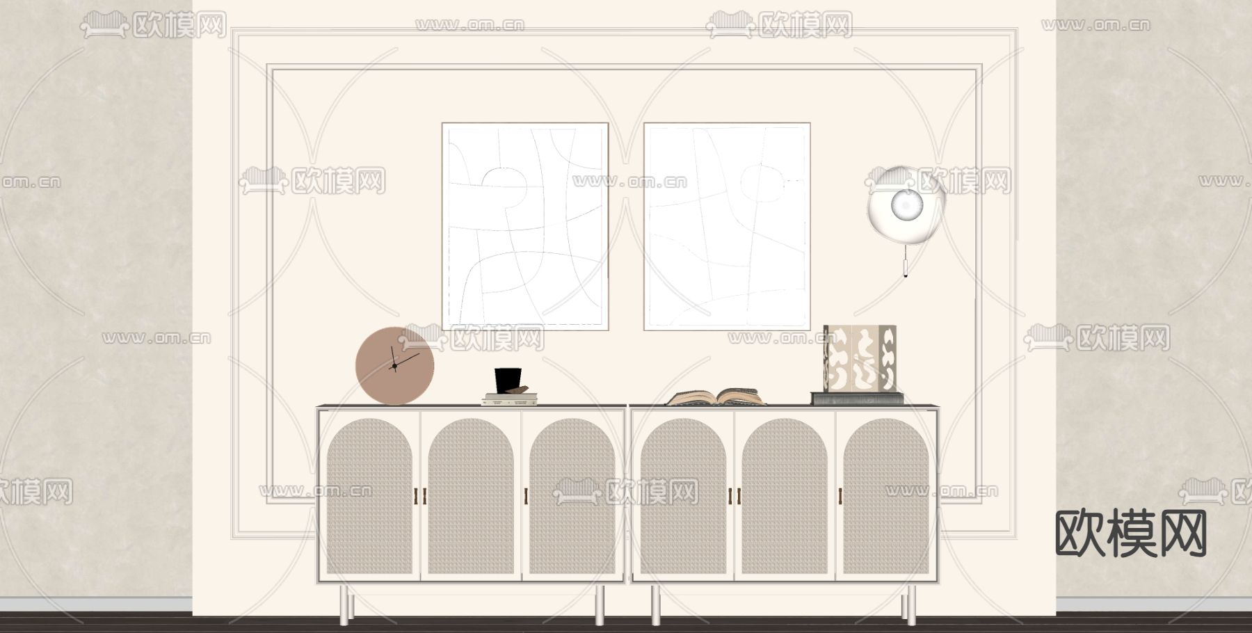 奶油风玄关柜su模型下载（渲染图1）