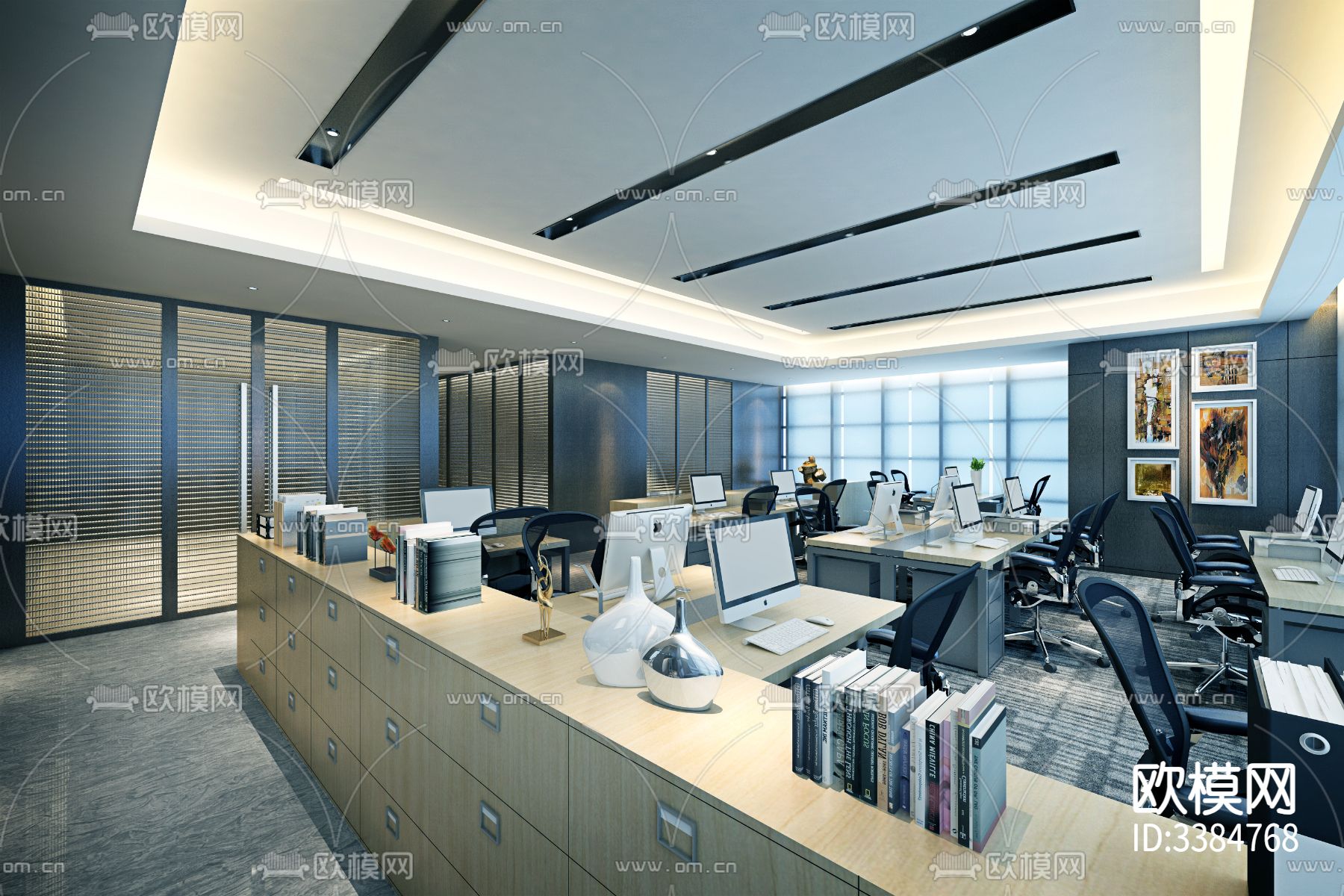 万达广场大平层精品办公户型样板间cad施工图下载（渲染图4）