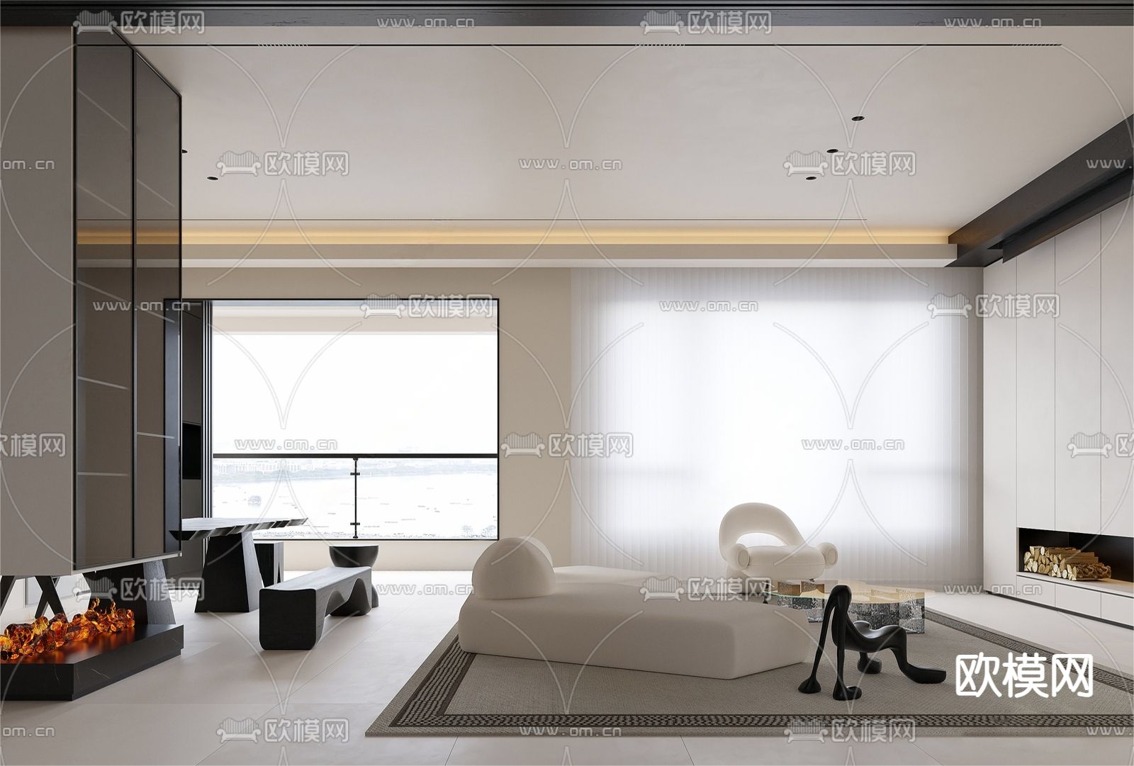 现代客餐厅3d模型下载（渲染图3）