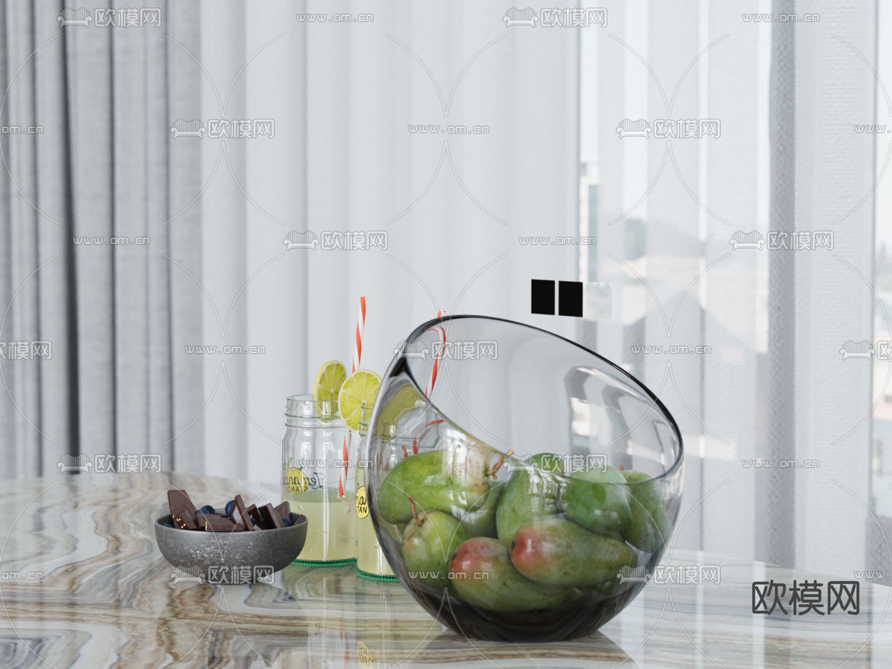 玻璃杯 巧克力 果盘 芒果su模型下载（渲染图2）