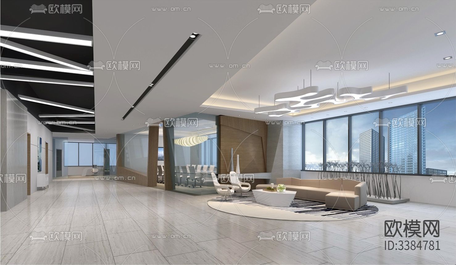 某商业写字楼大平层办公室装修cad施工图下载（渲染图2）