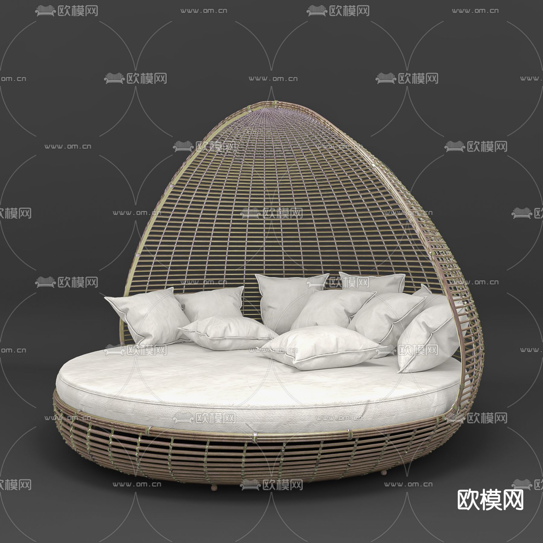 侘寂圆床3d模型下载