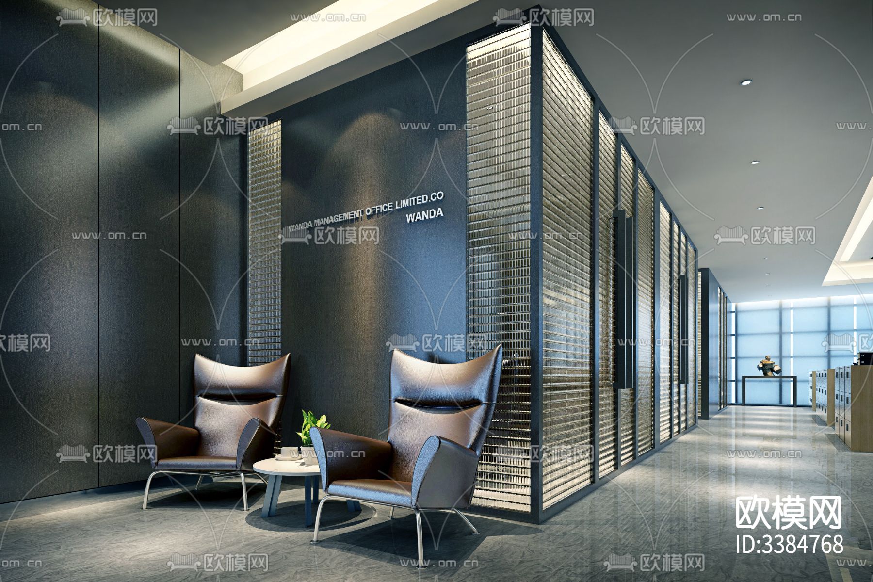 万达广场大平层精品办公户型样板间cad施工图下载（渲染图3）